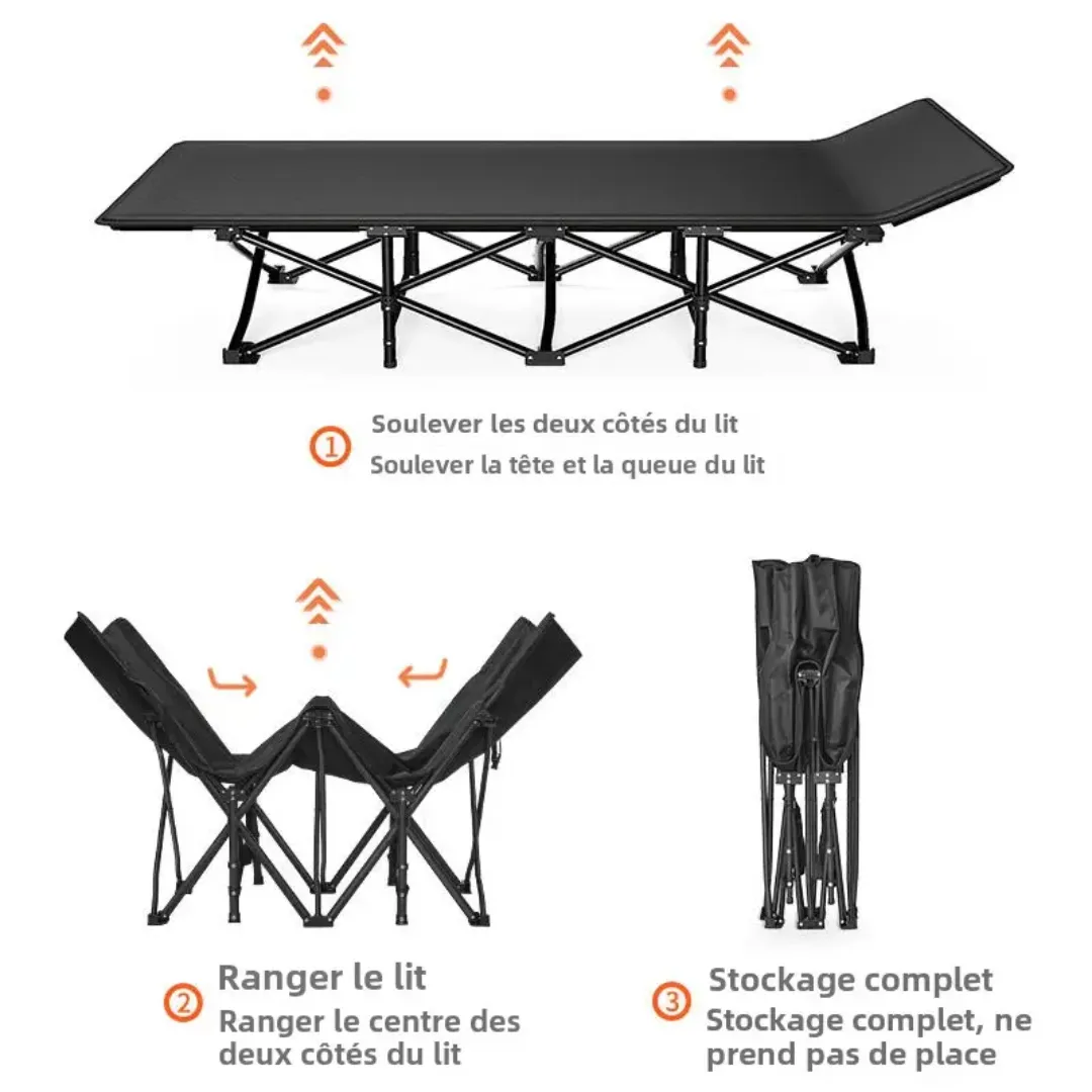 Lit de Camping Pliable en Acier et Tissu Oxford - Léger, Résistant et Compact - Idéal pour l’Extérieur, la Plage, la Randonnée ou les Urgences