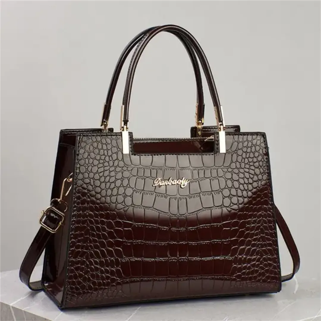 Sac à Main Femme Élégant Rouge Brillant - Cuir PU, Style Croco, Bandoulière Amovible, Haute Capacité