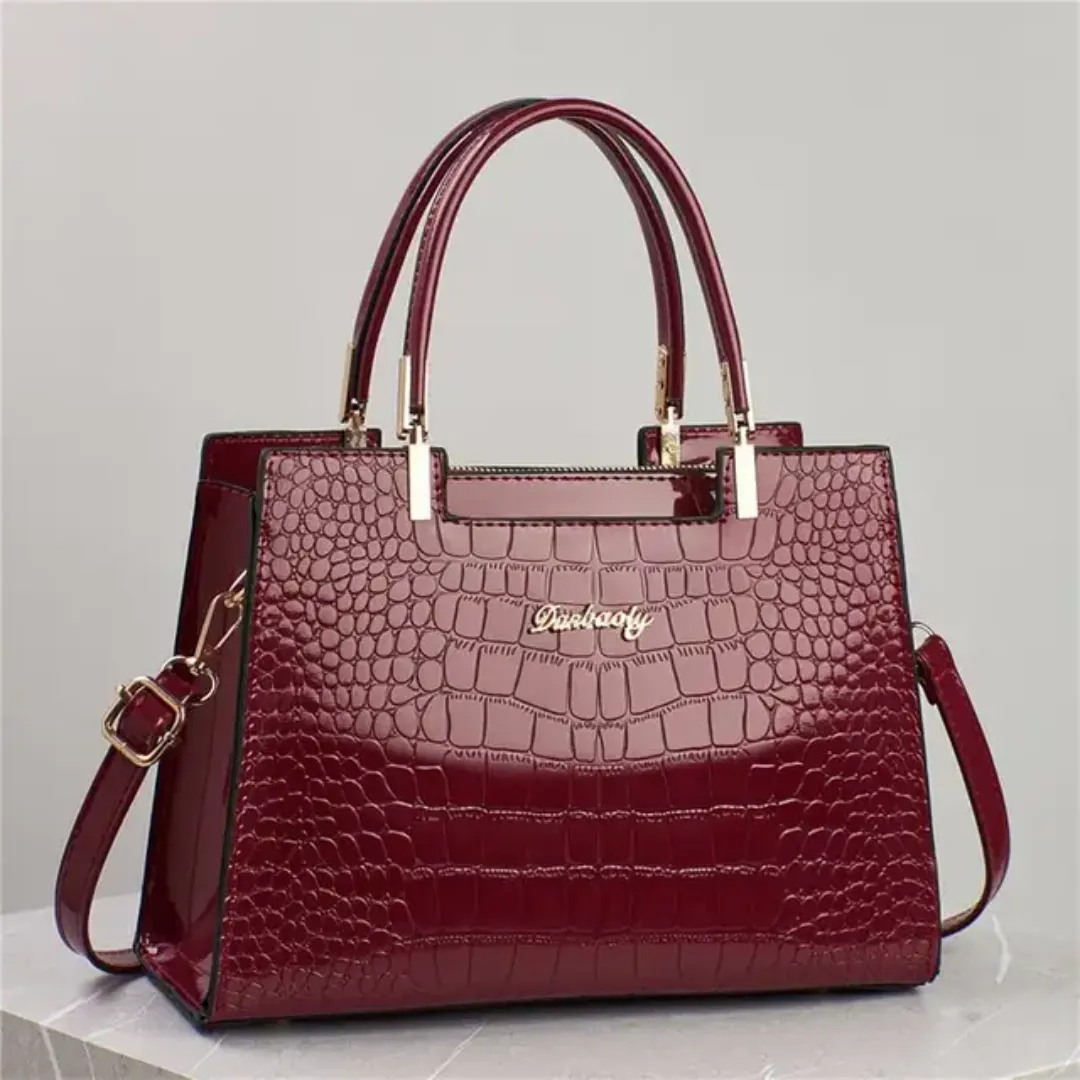 Sac à Main Femme Élégant Rouge Brillant - Cuir PU, Style Croco, Bandoulière Amovible, Haute Capacité