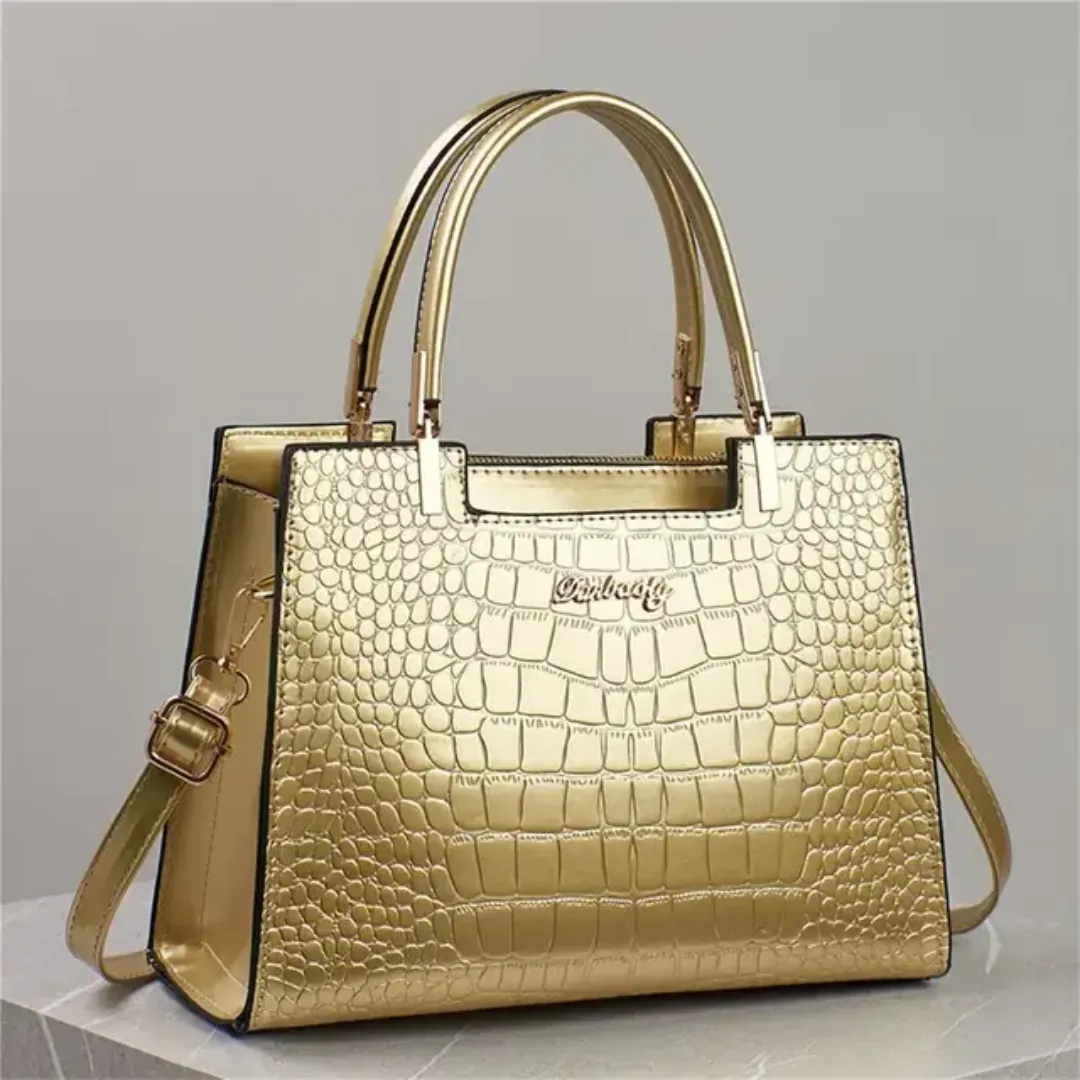 Sac à Main Femme Élégant Rouge Brillant - Cuir PU, Style Croco, Bandoulière Amovible, Haute Capacité