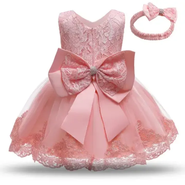 Robe Princesse Bébé Fille avec Bandeau – Tulle et Dentelle Élégante – Idéale Baptême, Mariage, Anniversaire