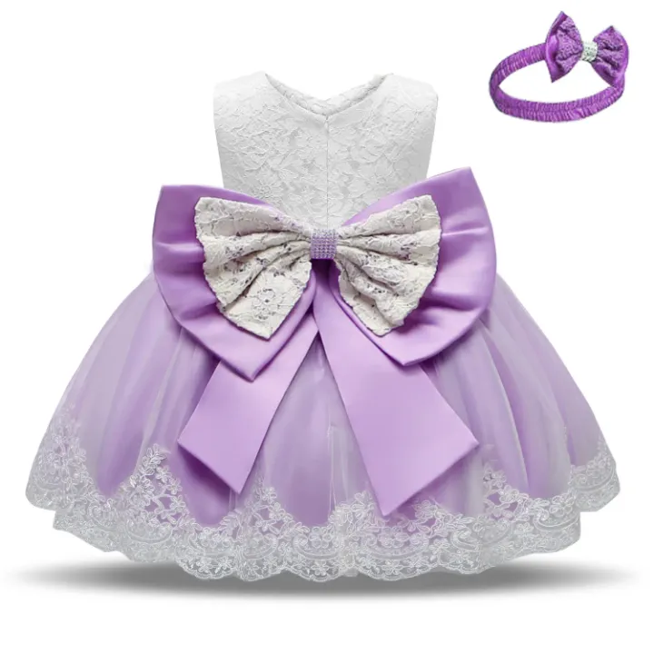 Robe Princesse Bébé Fille avec Bandeau – Tulle et Dentelle Élégante – Idéale Baptême, Mariage, Anniversaire