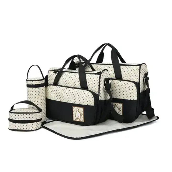Set Complet 5 Pièces Sac à Langer Bébé – Grand et Petit Sac, Porte-Biberon, Pochette, Tapis à Langer – Pratique et Élégant