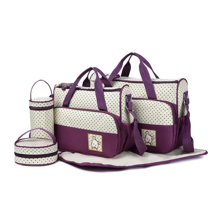 Set Complet 5 Pièces Sac à Langer Bébé – Grand et Petit Sac, Porte-Biberon, Pochette, Tapis à Langer – Pratique et Élégant