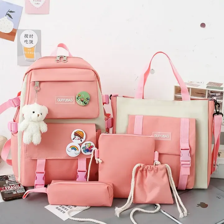 Set 5 en 1 Sacs Multifonctions pour Étudiants ou Parents – Sac à Dos, Sac à Main, Trousse, Pochette et Sacoche – Design Jeunesse avec Décorations