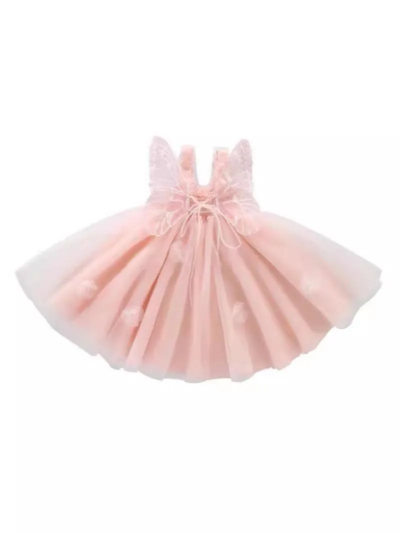 Robe Princesse Fille Ailes Papillon - Tulle Léger et Élégant - Tenue de Fête, Anniversaire, Baptême