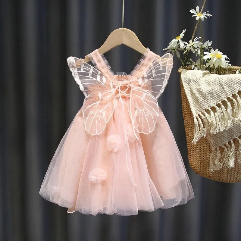 Robe Princesse Fille Ailes Papillon - Tulle Léger et Élégant - Tenue de Fête, Anniversaire, Baptême