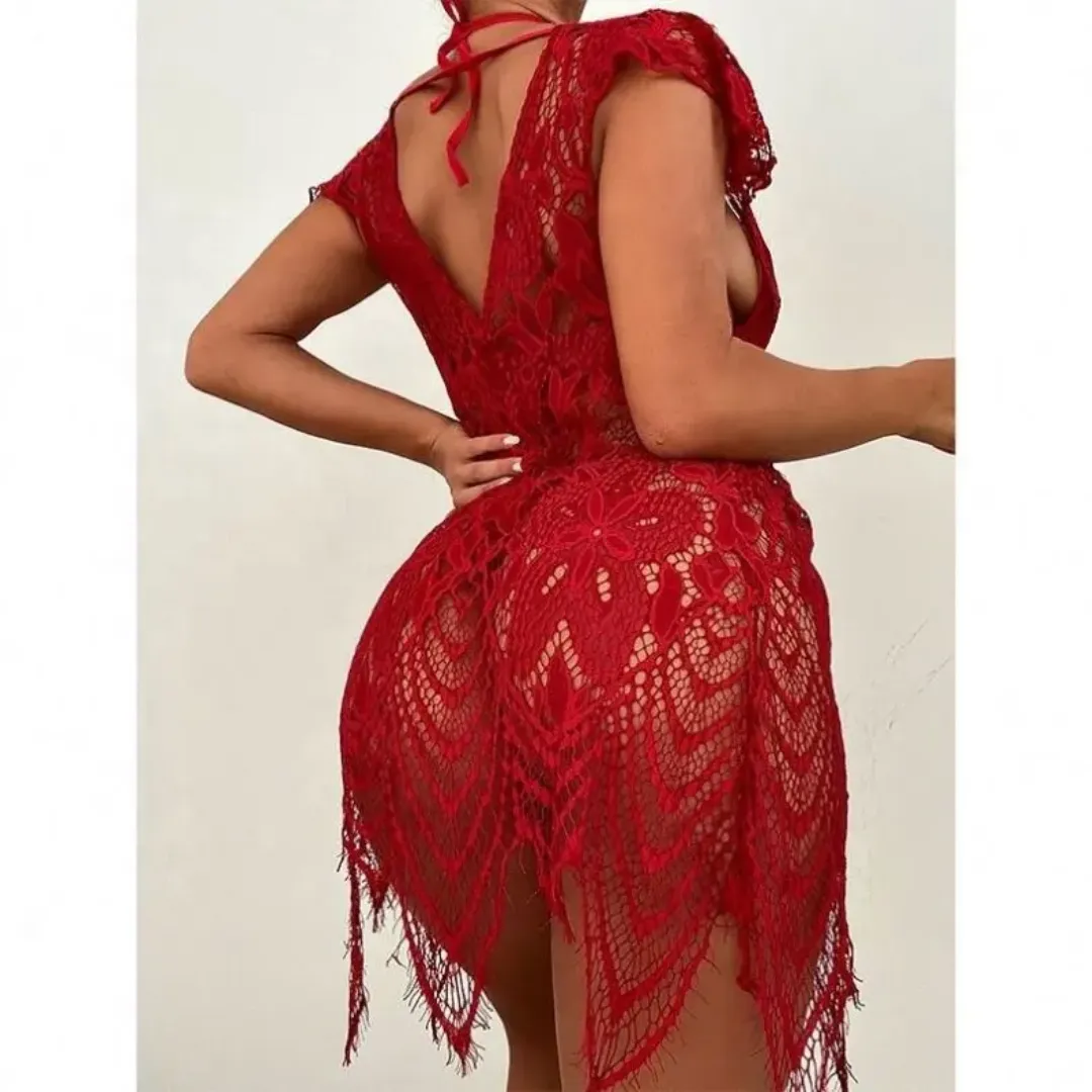 Peignoir Long en Dentelle Sexy pour Femmes – Lingerie Transparente, Élégante et Sensuelle 2025