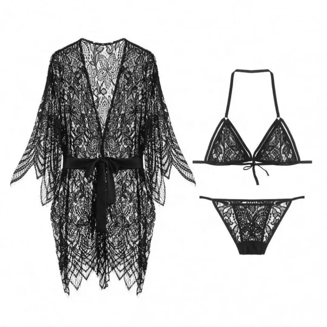 Peignoir Long en Dentelle Sexy pour Femmes – Lingerie Transparente, Élégante et Sensuelle 2025