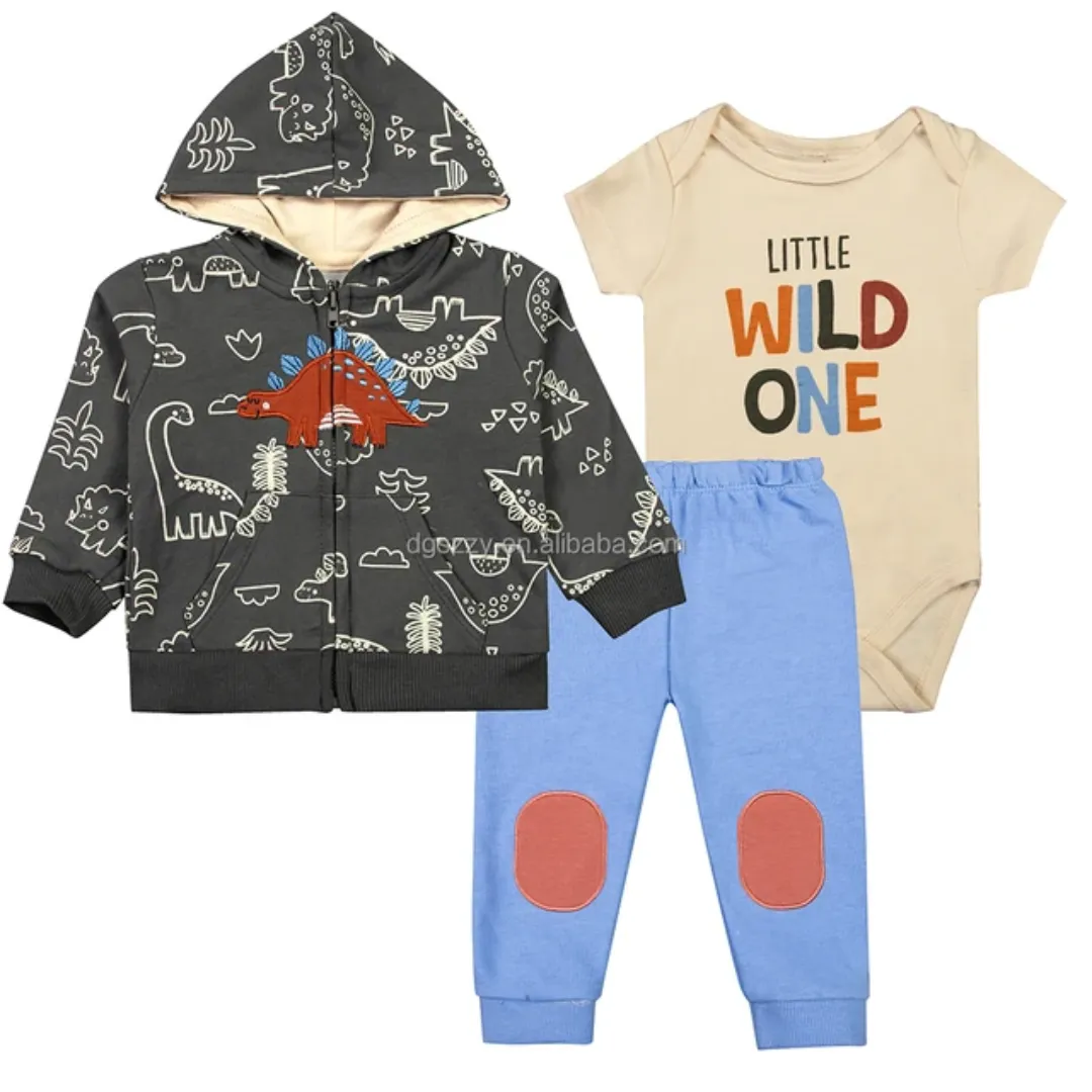 Ensemble 3 Pièces Bébé - Veste Capuche + Pantalon + Barboteuse - Coton Doux et Respirant - Tailles 6M à 24M