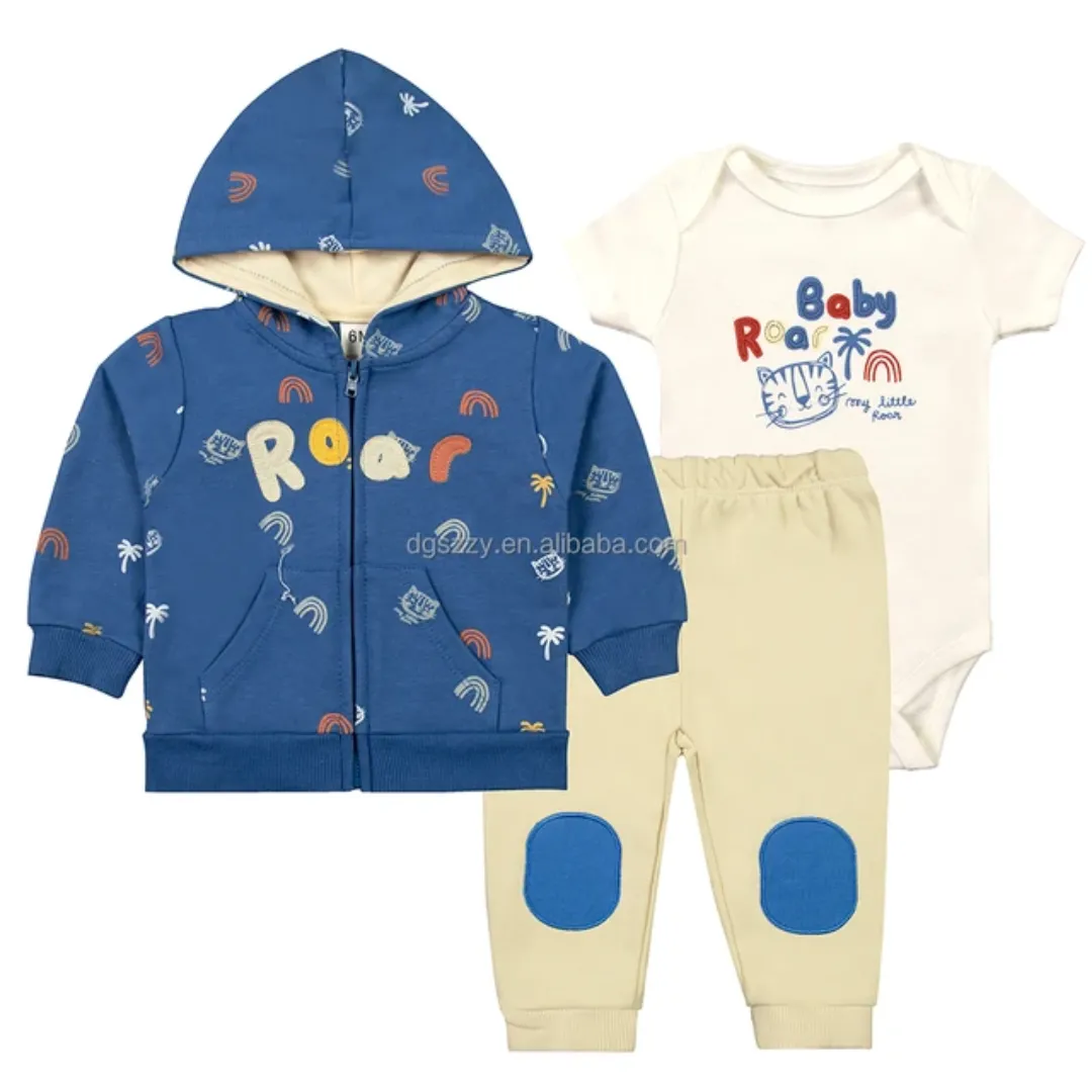 Ensemble 3 Pièces Bébé - Veste Capuche + Pantalon + Barboteuse - Coton Doux et Respirant - Tailles 6M à 24M