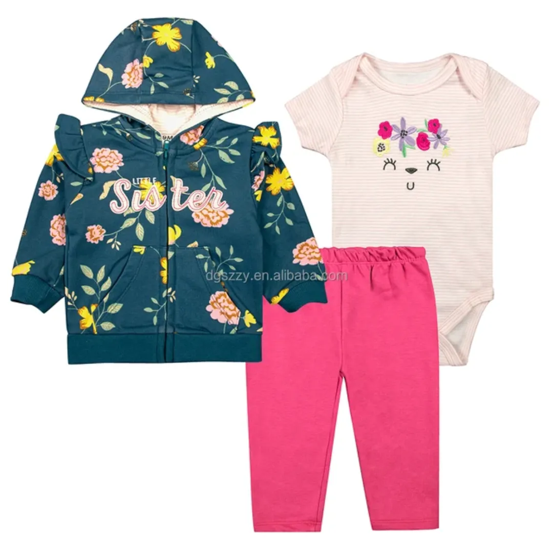 Ensemble 3 Pièces Bébé - Veste Capuche + Pantalon + Barboteuse - Coton Doux et Respirant - Tailles 6M à 24M