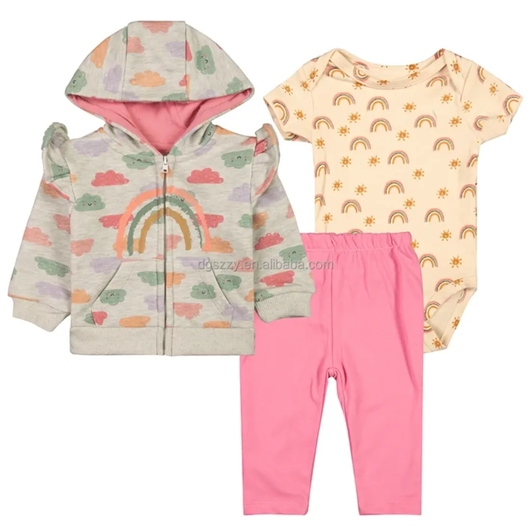 Ensemble 3 Pièces Bébé - Veste Capuche + Pantalon + Barboteuse - Coton Doux et Respirant - Tailles 6M à 24M
