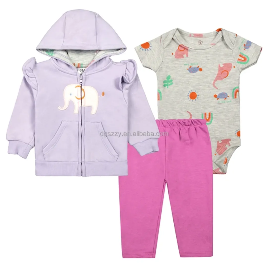 Ensemble 3 Pièces Bébé - Veste Capuche + Pantalon + Barboteuse - Coton Doux et Respirant - Tailles 6M à 24M