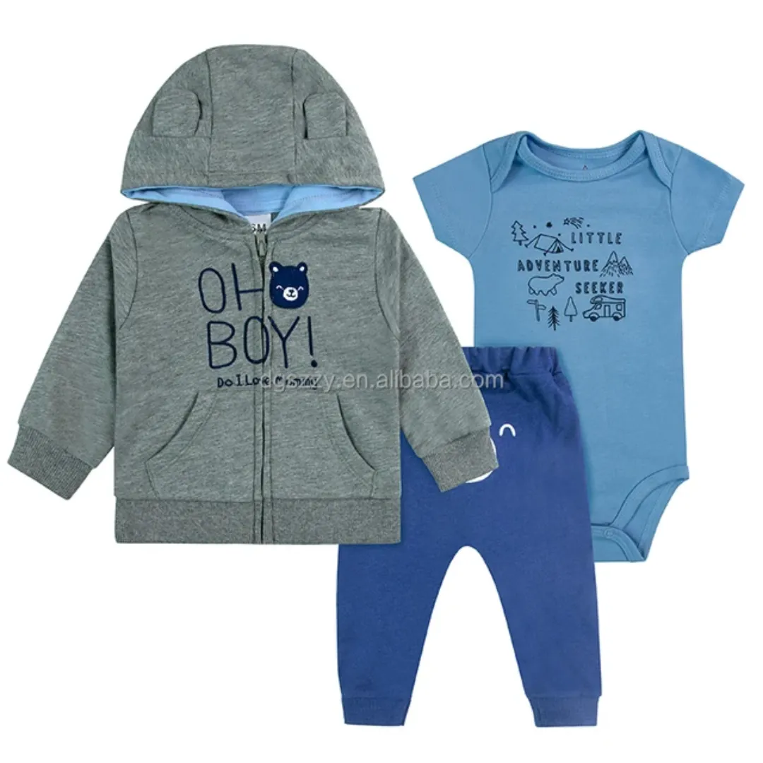 Ensemble 3 Pièces Bébé - Veste Capuche + Pantalon + Barboteuse - Coton Doux et Respirant - Tailles 6M à 24M
