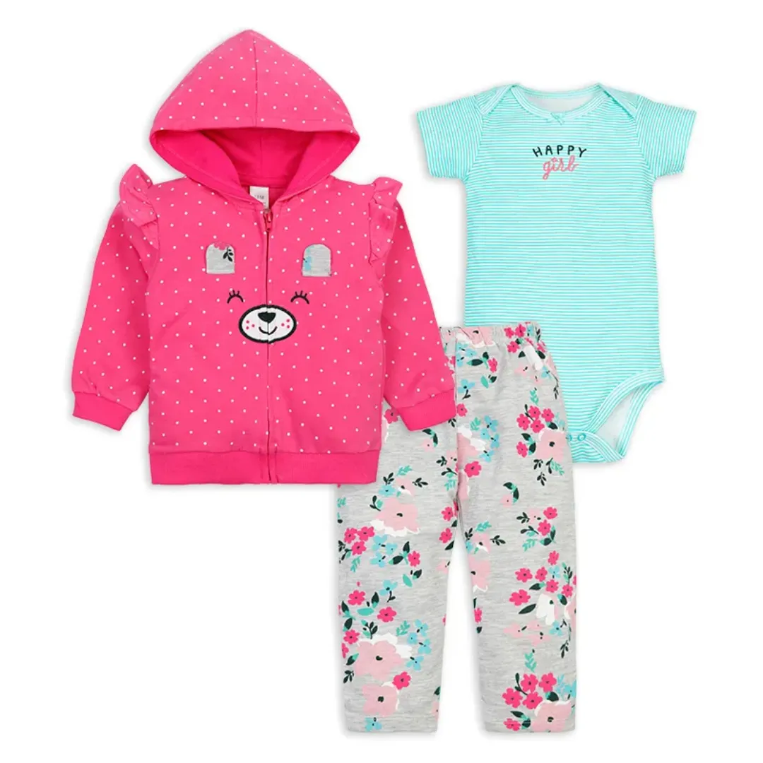 Ensemble 3 Pièces Bébé - Veste Capuche + Pantalon + Barboteuse - Coton Doux et Respirant - Tailles 6M à 24M