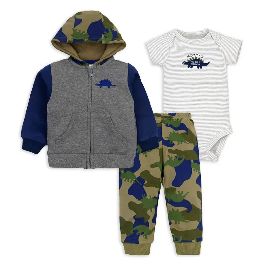 Ensemble 3 Pièces Bébé - Veste Capuche + Pantalon + Barboteuse - Coton Doux et Respirant - Tailles 6M à 24M