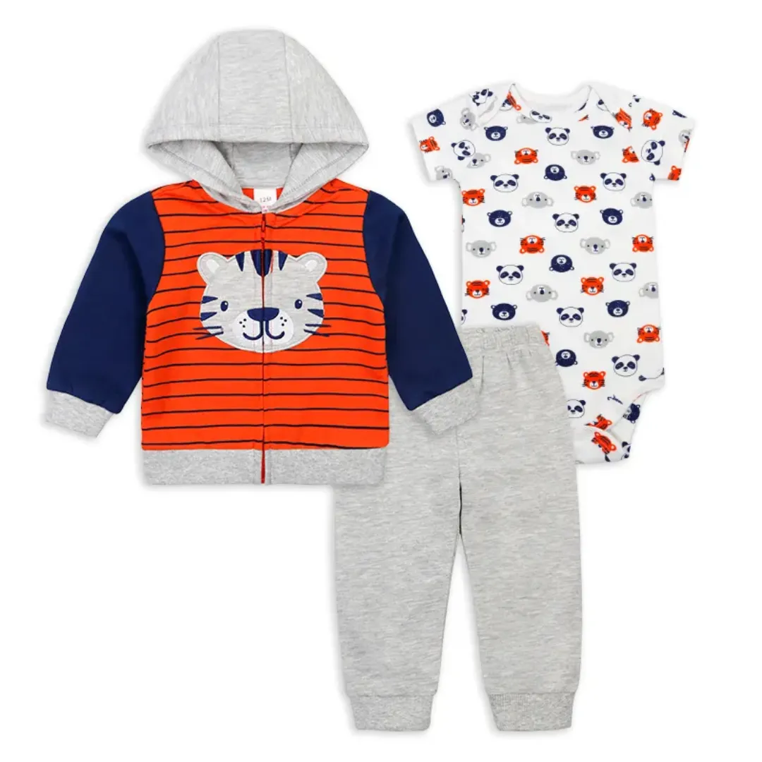 Ensemble 3 Pièces Bébé - Veste Capuche + Pantalon + Barboteuse - Coton Doux et Respirant - Tailles 6M à 24M