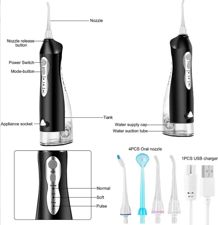 Hydropulseur Dentaire Portable - 200ml - 3 Modes - IPX7 Étanche