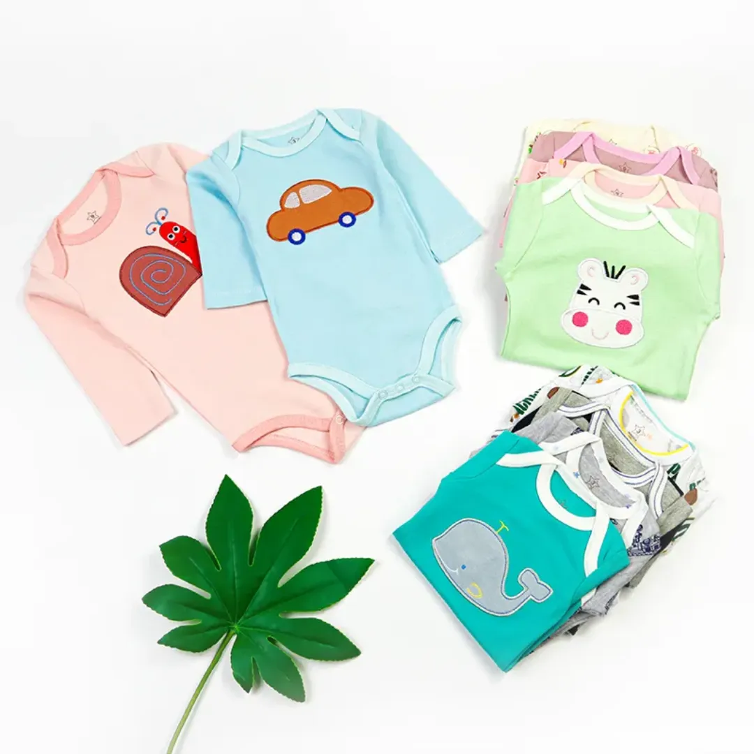 Lot de 5 Barboteuses Bébé – Coton Doux, Manches longues – 0 à 24 Mois – Motifs Animés