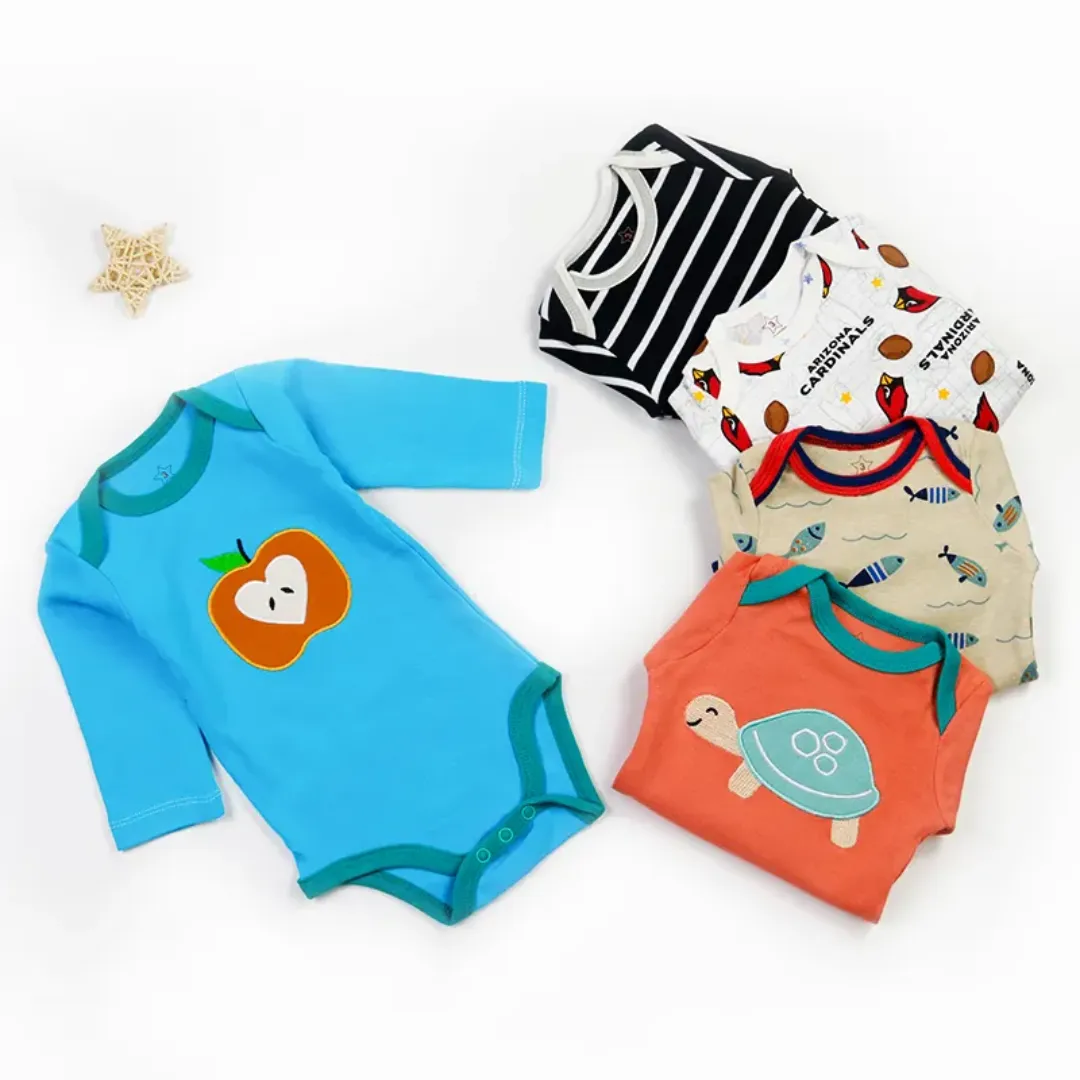 Lot de 5 Barboteuses Bébé – Coton Doux, Manches longues – 0 à 24 Mois – Motifs Animés