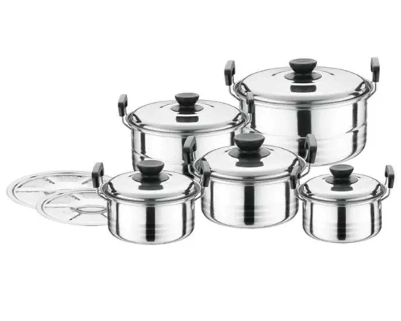 Batterie de Cuisine en Acier Inoxydable - Ensemble de 6 Marmites avec Couvercles pour Cuisson Familiale