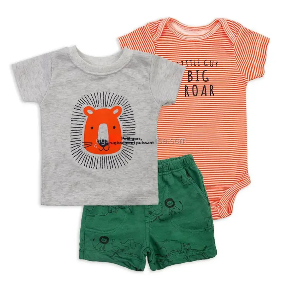 Lot de 3 Pièces Été pour Bébé Fille – Robe Fleurie, Body et Short – Coton Doux – Style Princesse