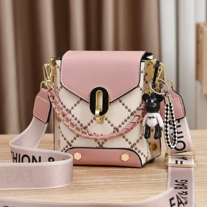 Sac Bandoulière Féminin - Style Jeune et Décontracté avec Porte-Clé Ours
