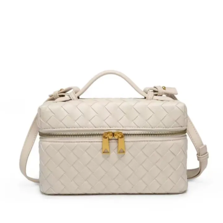 Sac à Main Femme - Modèle Tressé Élégant avec Double Zip Doré