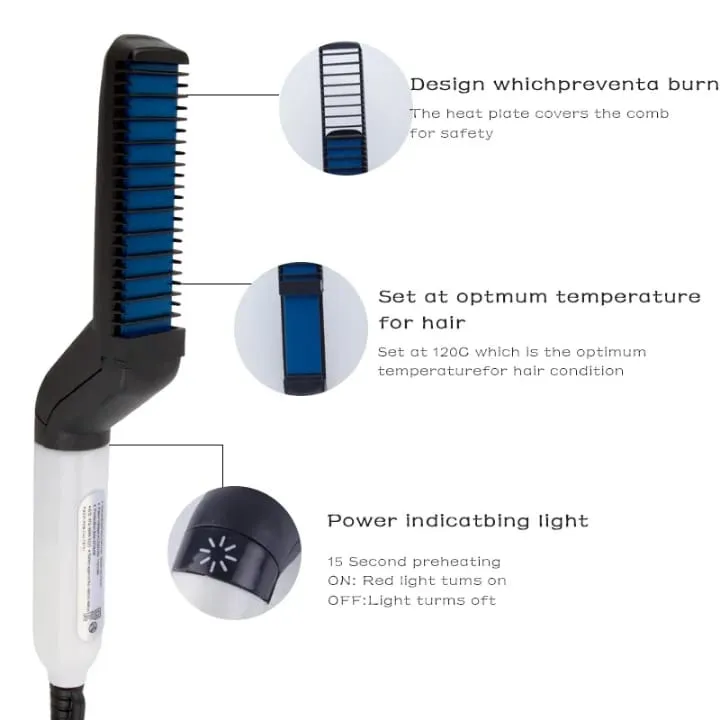 Brosse Chauffante Céramique pour Barbe et Cheveux - 60Hz - 220V