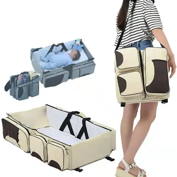 Lit Nomade Multifonction 3 en 1 – Sac de Transport, Espace à Langer et Berceau Portable pour Bébé