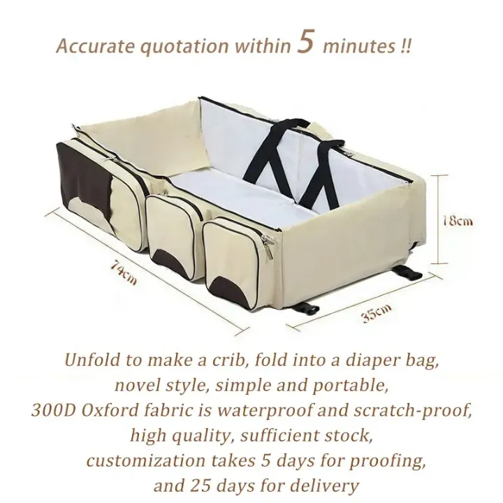 Lit Nomade Multifonction 3 en 1 – Sac de Transport, Espace à Langer et Berceau Portable pour Bébé