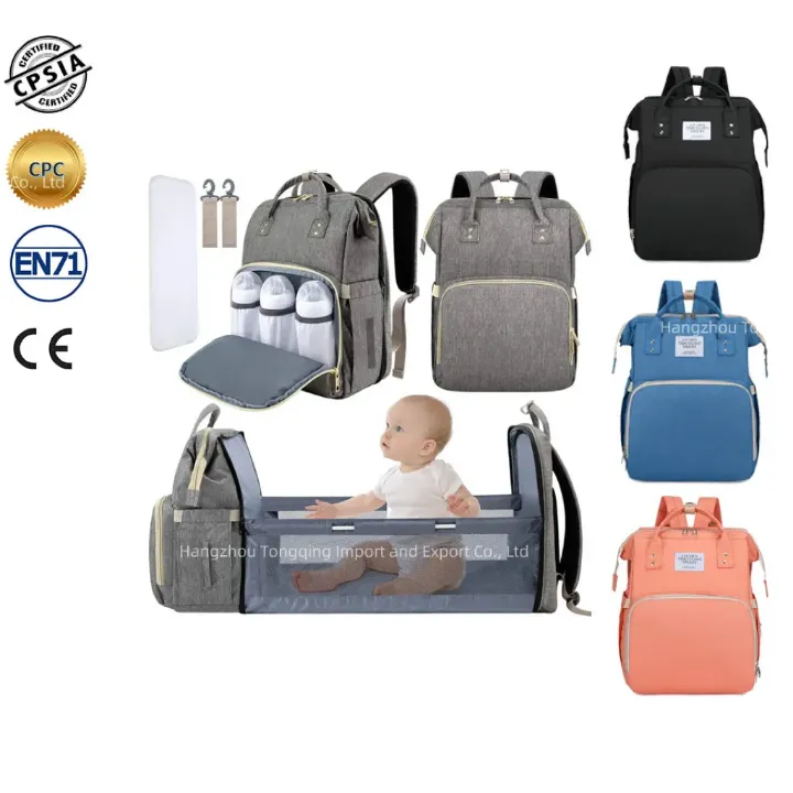 Sac à Langer Multifonction 3-en-1 pour Bébé – Sac à Dos Étanche avec Lit Pliable, Port USB & Rangement Thermique