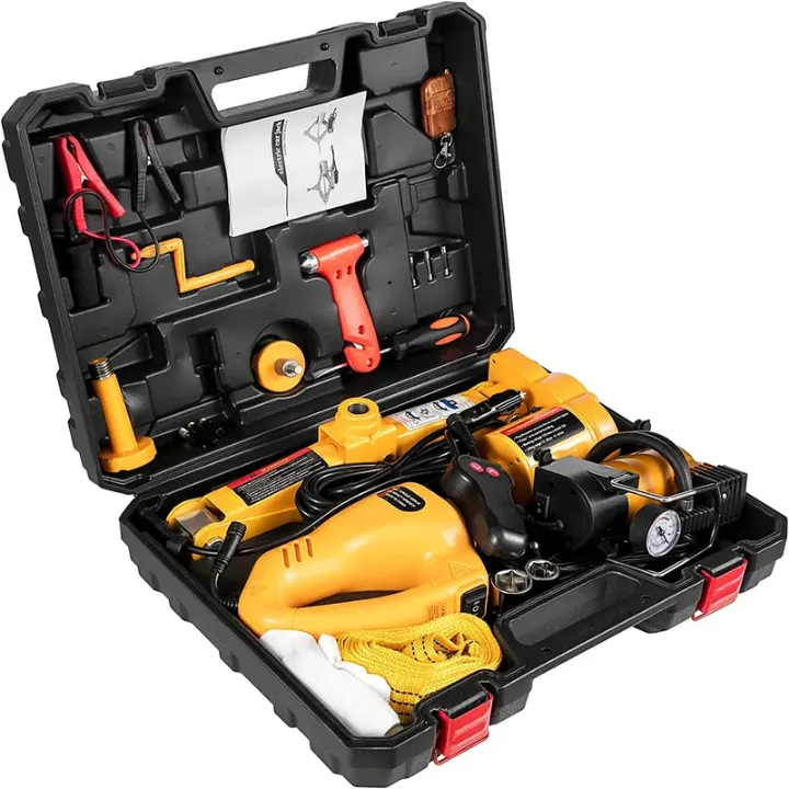 Cric Électrique pour Voiture 3 Tonnes – Kit Complet avec Compresseur, Télécommande et Boîte de Rangement
