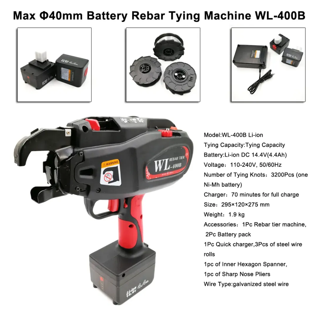Machine Automatique à Attacher les Barres d’Armature – Modèle WL-400B – Batterie Li-ion 14.4V – Haute Vitesse