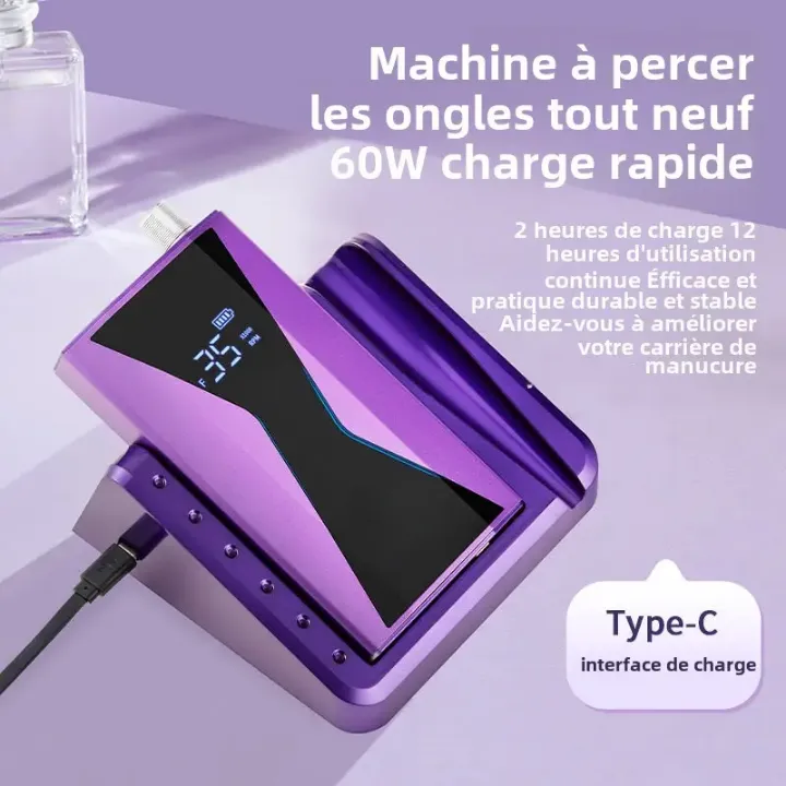 Ponceuse Ongles Brushless Pro – 85W, Batterie 6000 mAh, 40 000 RPM*