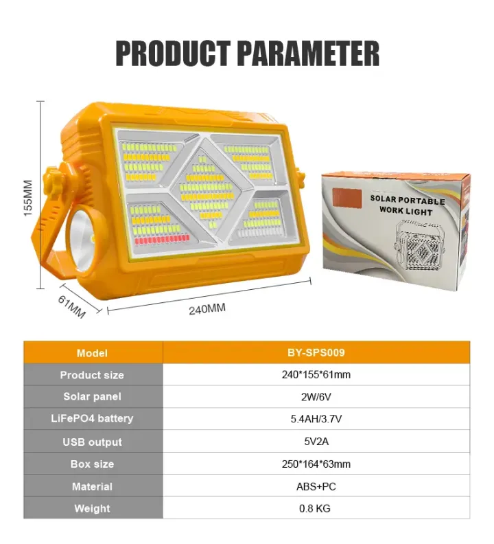 Projecteur Solaire Multifonction – Lampe, Chargeur USB et Radio FM