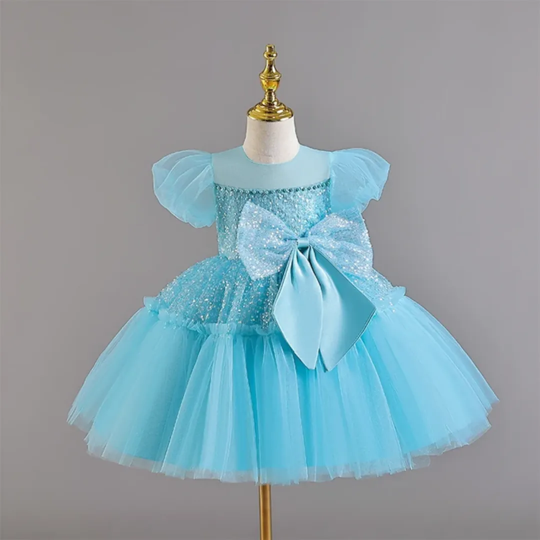 Robe de Princesse Enfant MQATZ – Style Vintage avec Paillettes et Nœud Décoratif
