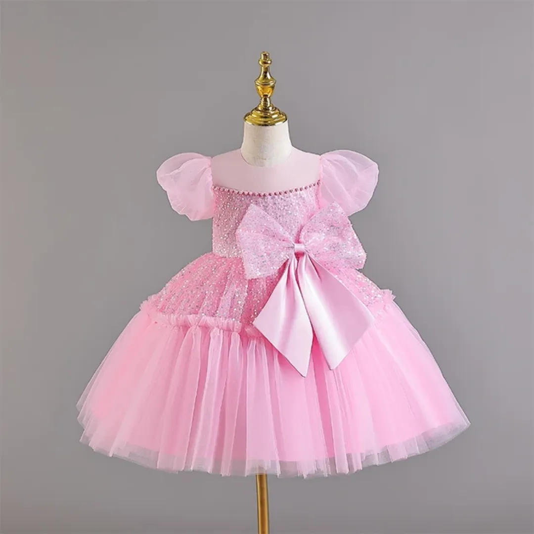 Robe de Princesse Enfant MQATZ – Style Vintage avec Paillettes et Nœud Décoratif