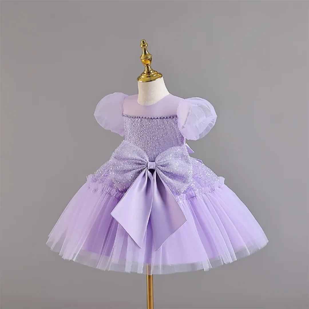 Robe de Princesse Enfant MQATZ – Style Vintage avec Paillettes et Nœud Décoratif