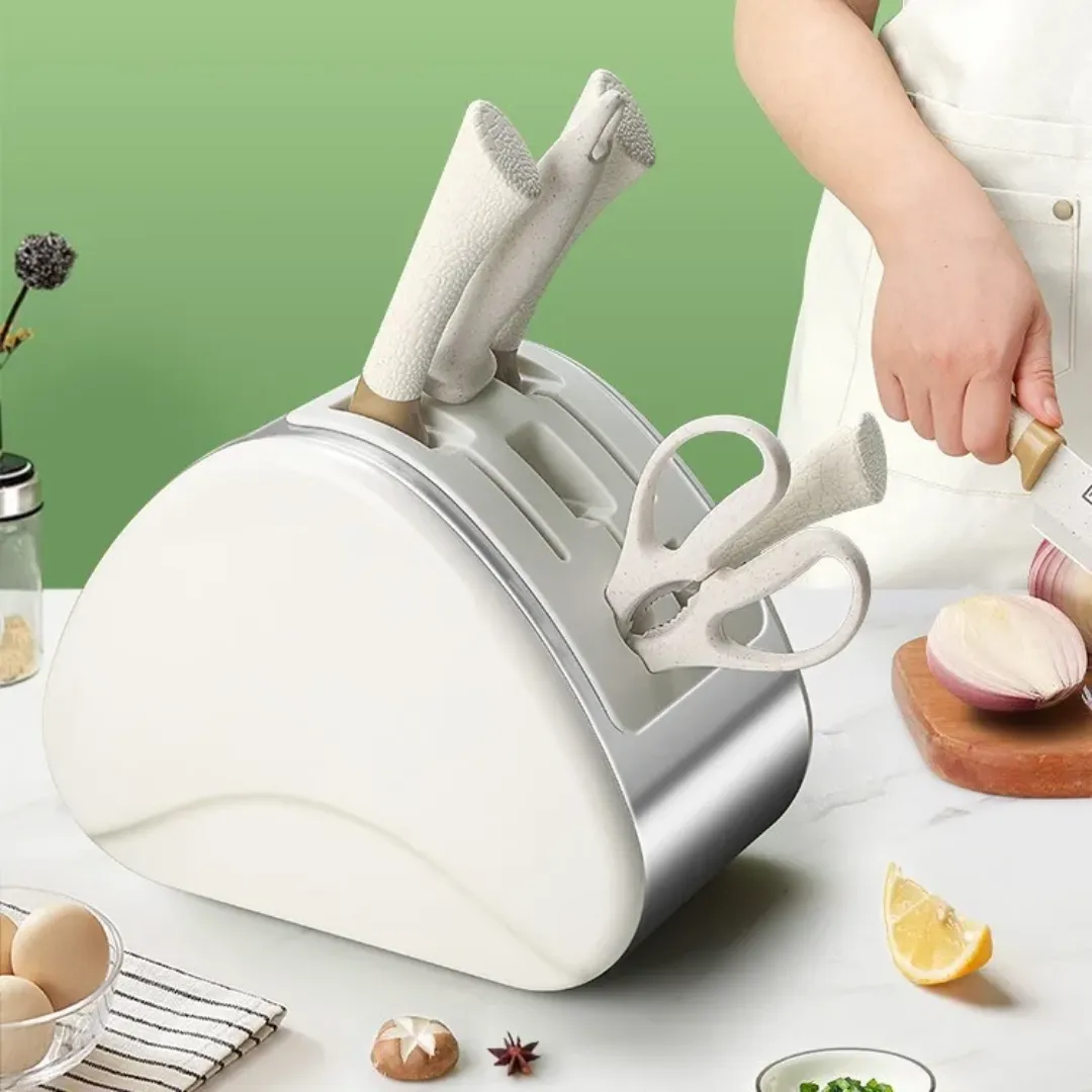 Ensemble de Couteaux de Cuisine avec Support Élégant – Multifonction et Portable