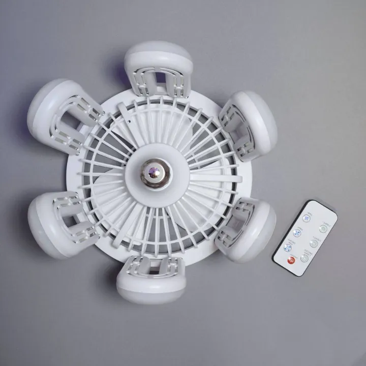 Ventilateur Plafond LED 2-en-1 à Pales Repliables – Douille E27, Design Moderne et Réglable à 360°