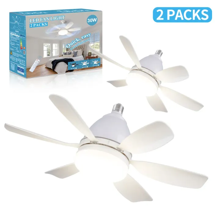 Ventilateur de Plafond LED avec Télécommande et Pales Multicolores – Lumière et Ventilation Intelligente E27