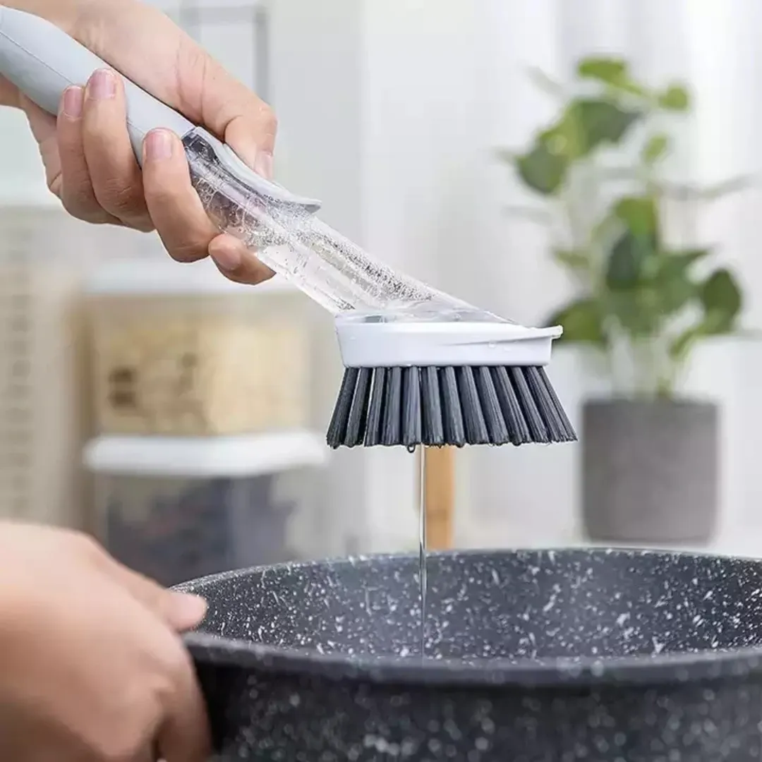 Brosse de Vaisselle avec Réservoir à Savon – Brosse de Nettoyage Multifonction pour Cuisine et Plats