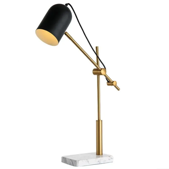 Lampe Dorée & Abat-Jour Noir avec Base en Marbre Blanc - TQ22006-W