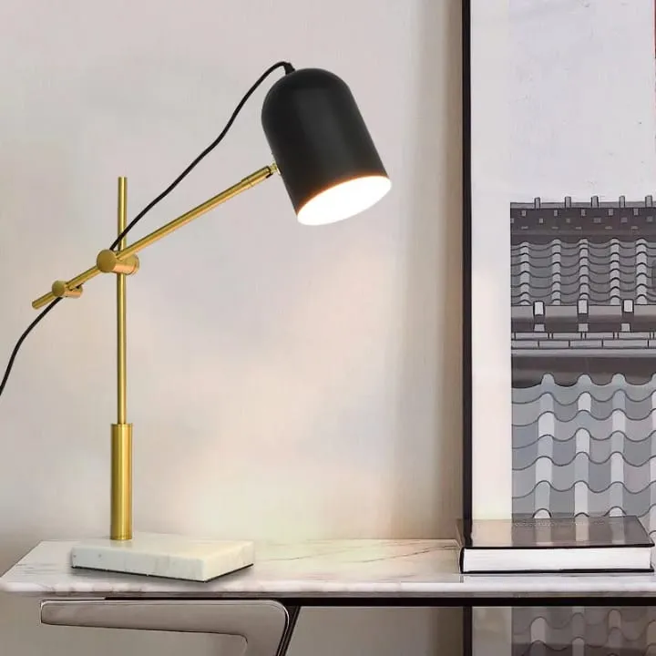 Lampe Dorée & Abat-Jour Noir avec Base en Marbre Blanc - TQ22006-W