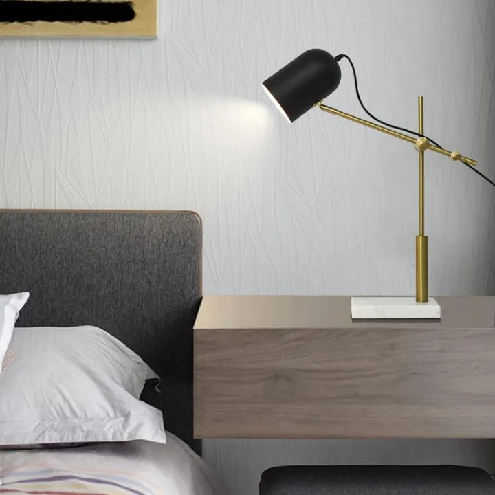 Lampe Dorée & Abat-Jour Noir avec Base en Marbre Blanc - TQ22006-W