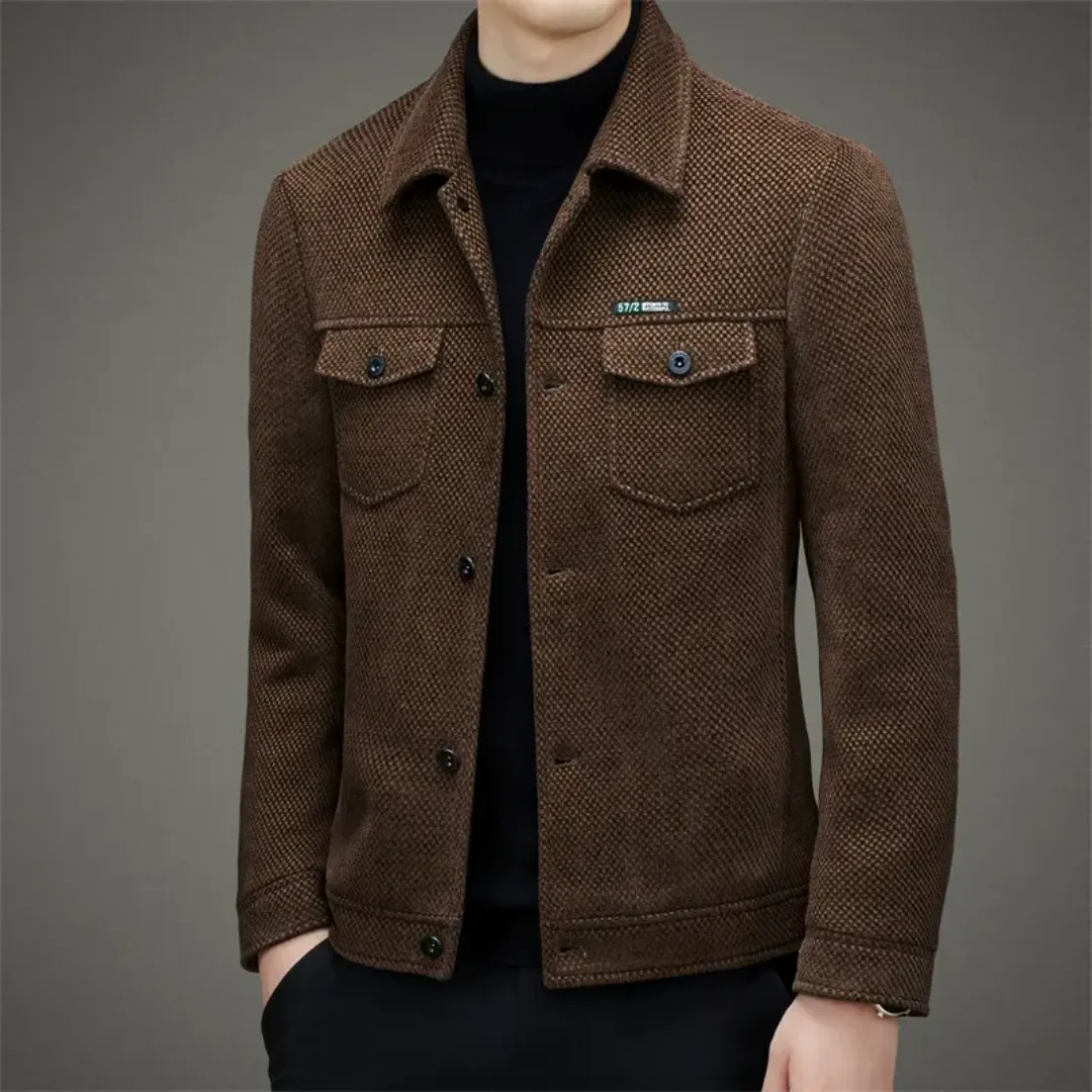 Veste Homme Élégante 2025 – Blouson Tendance en Tissu Épais pour Printemps et Automne, Style Décontracté pour Hommes Matures