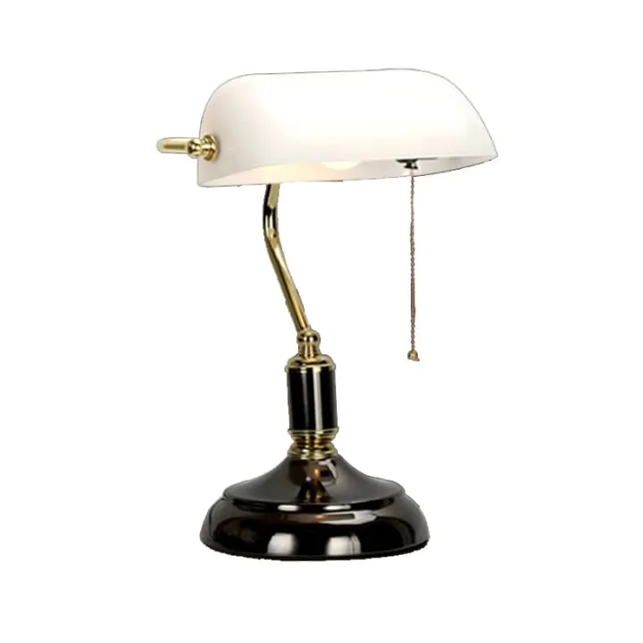 Lampe Banquier Classique avec Abat-Jour en Verre Blanc – TQ22020A