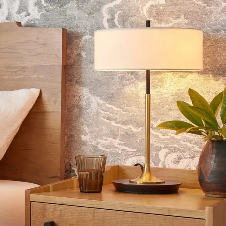 Lampe Cylindrique Dorée avec abat-jour tissu – YF-105